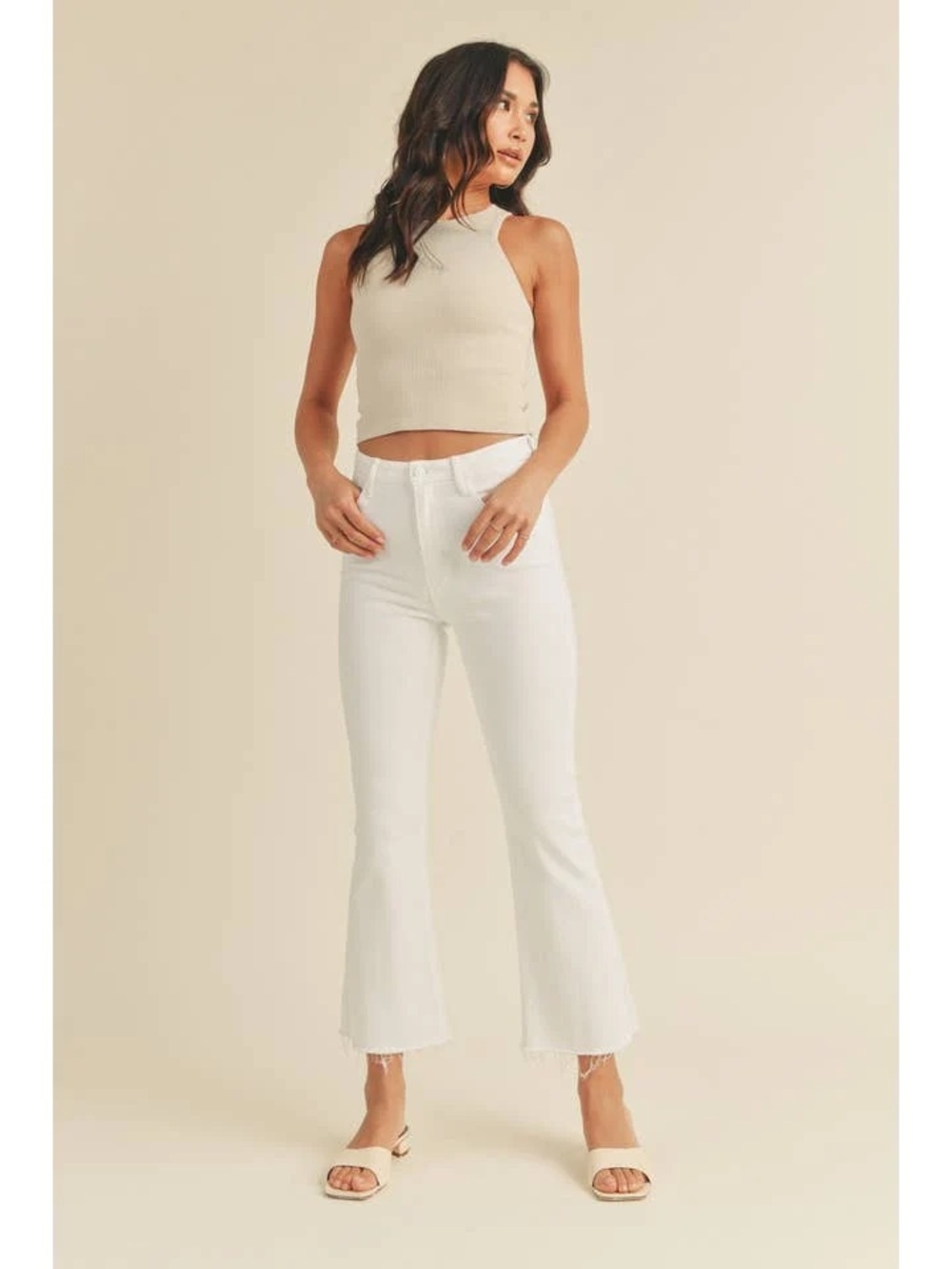 High-Rise White Cropped Flare Jeans